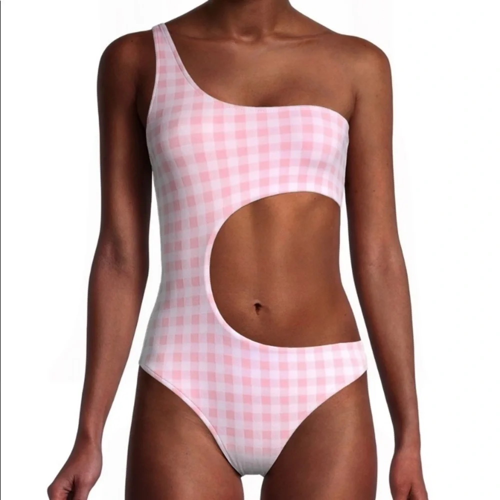NWOT Frankie’s bikinis cash cutout one piece swimsuit gingham pink 12869